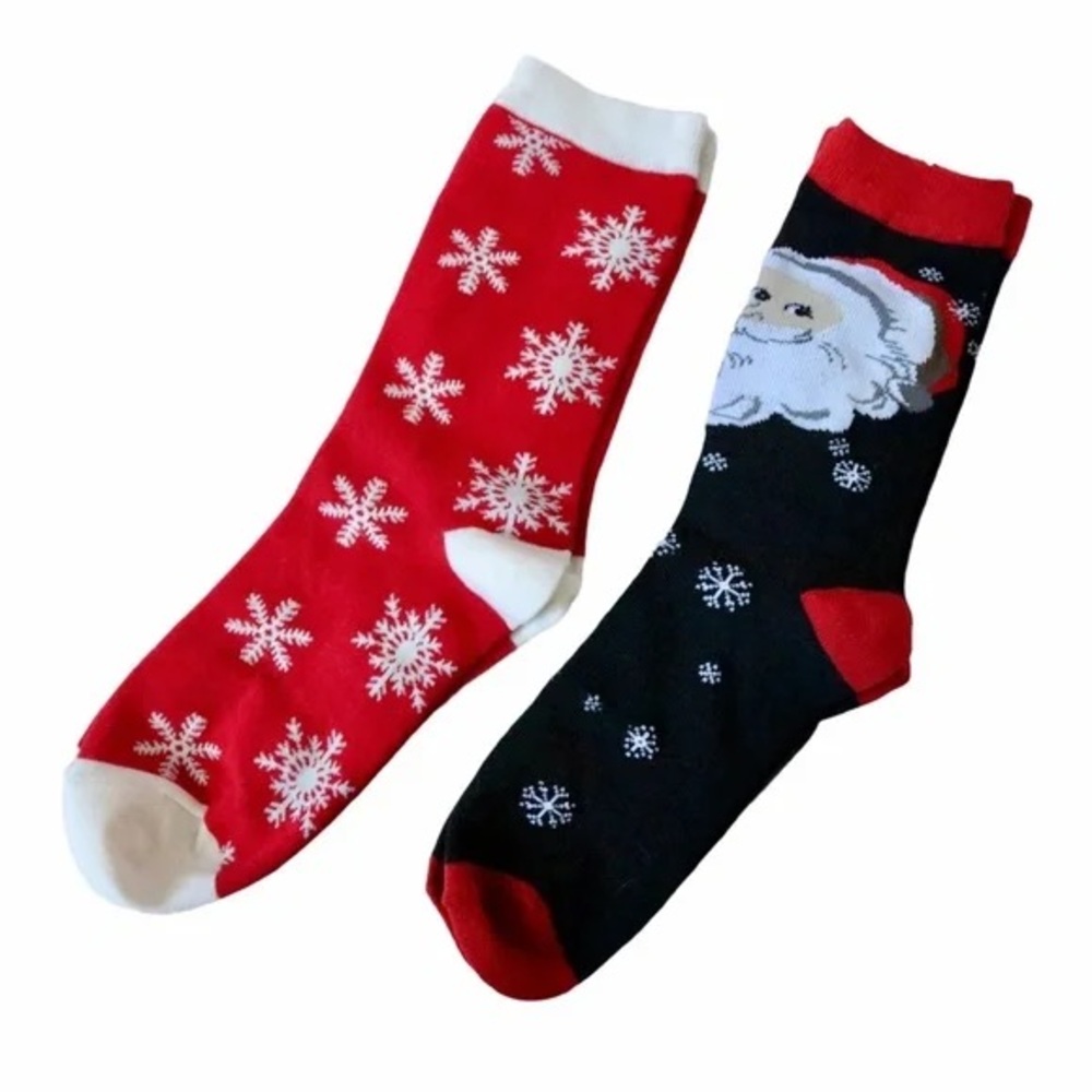 Christmas Red and Black Snowflake Santa Socks Set
